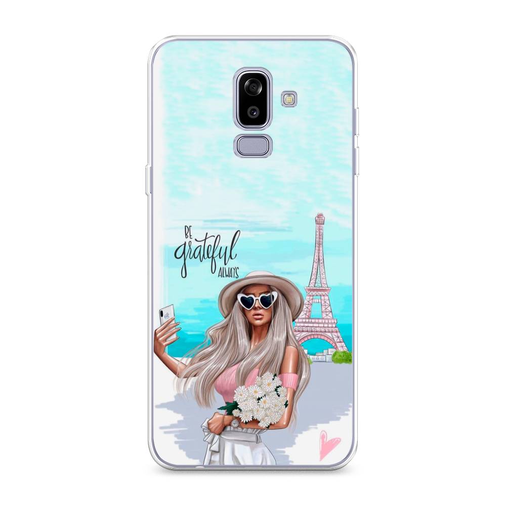 

Чехол на Samsung Galaxy J8 "Селфи Париж", Голубой;бежевый, 26550-6