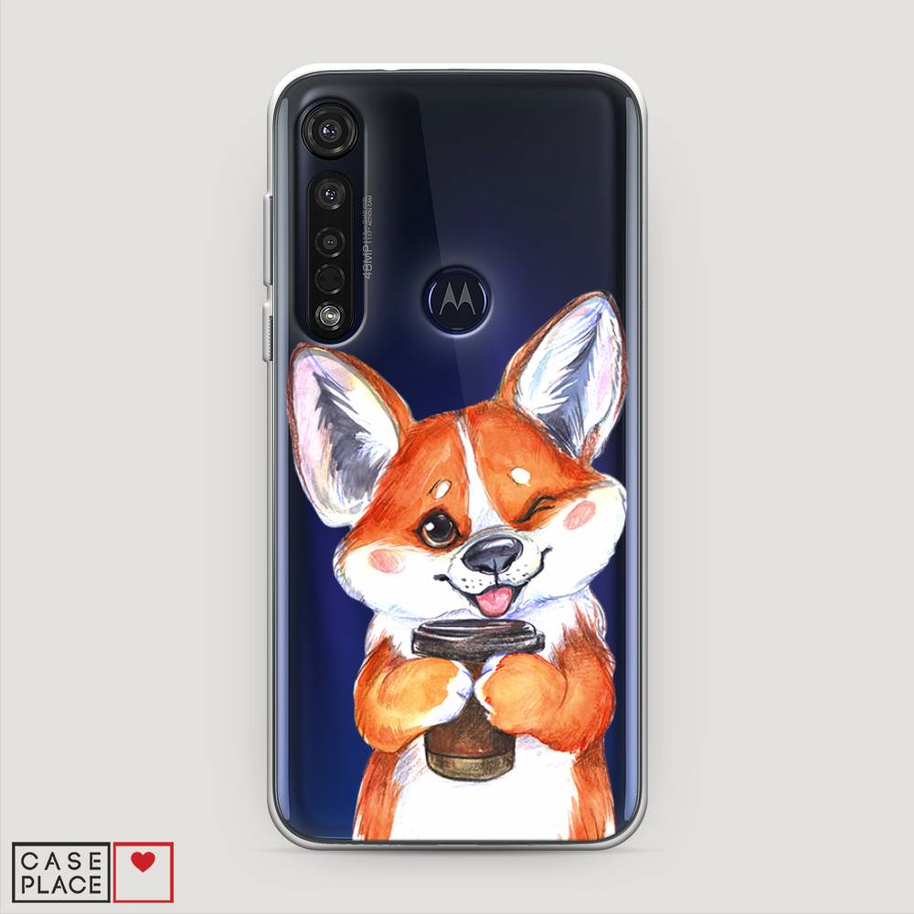 

Чехол на Motorola Moto G8 Plus "Корги с кофе", Оранжевый;белый, 241450-4