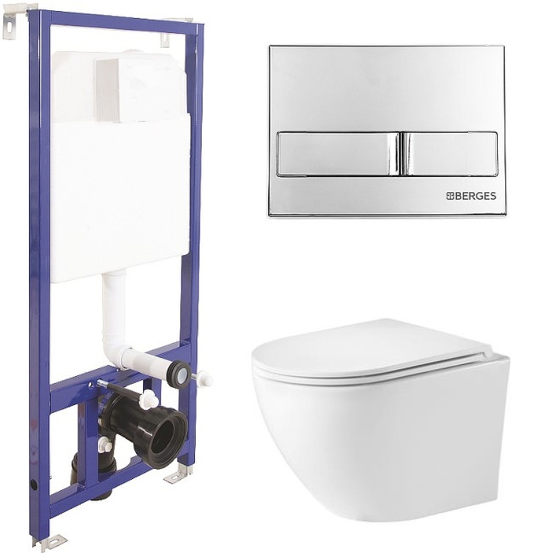 

Комплект 3 в 1 инсталляция Berges Wasserhaus Novum + унитаз WeltWasser Merzbach 004 GL-WT, Белый