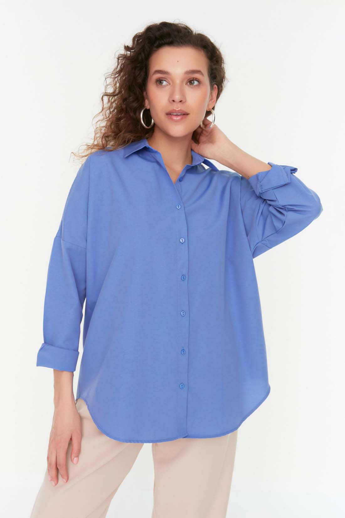 Рубашка женская Trendyol TWOSS22GO0669 синяя 36 EU