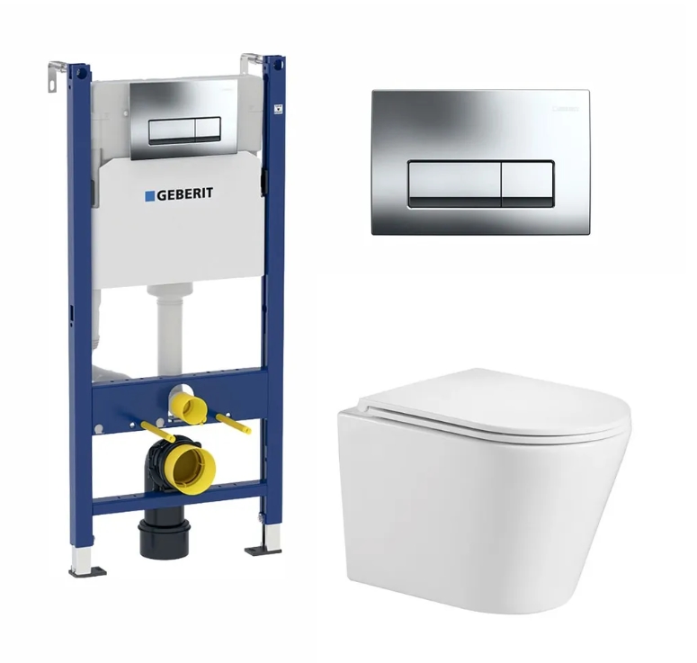 

Комплект 3 в 1 инсталляция Geberit Duofix + унитаз WeltWasser Salzbach + кнопка хром, Белый
