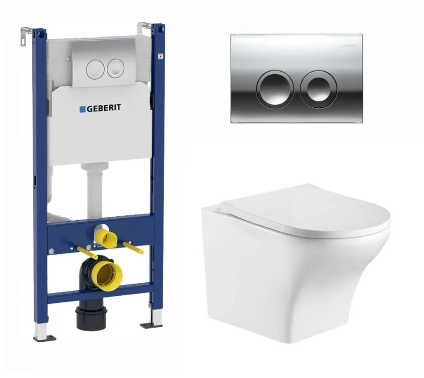 

Комплект 3 в 1 инсталляция Geberit Duofix + унитаз WeltWasser Odenbach + кнопка хром, Белый