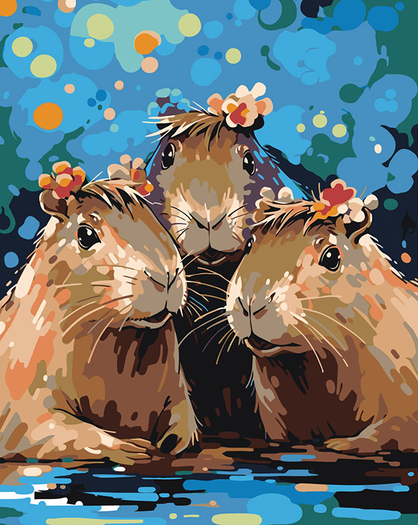 

Картина по номерам Цветное Смешные капибары