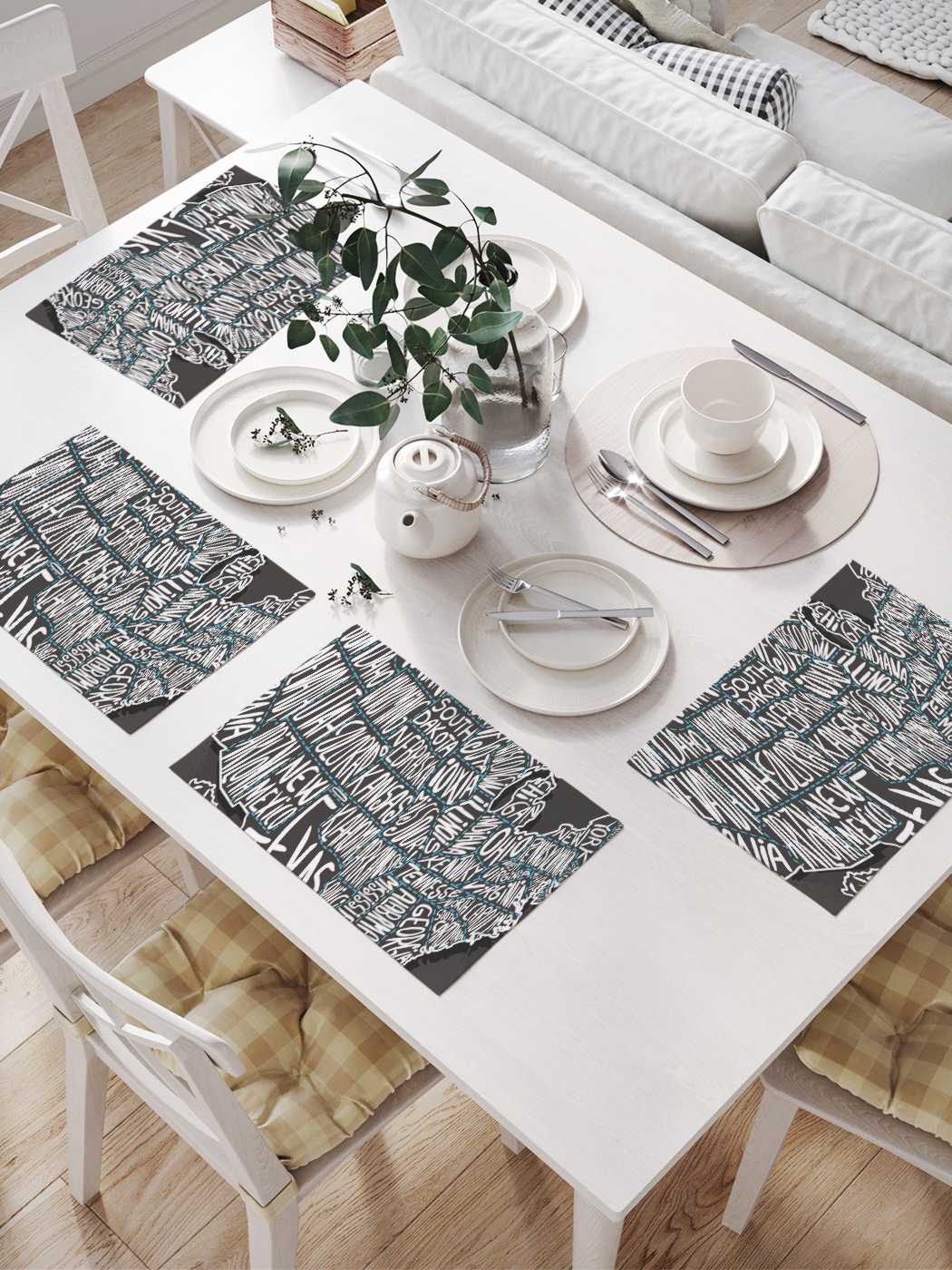 

Комплект салфеток JoyArty "Штаты США" для сервировки стола 32х46 см, 4 шт., Серый