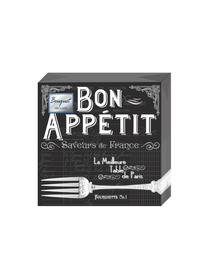 фото Салфетки бумажные bouquet "bon appetit на черном" трехслойные, 24х24 см, 25 листов.