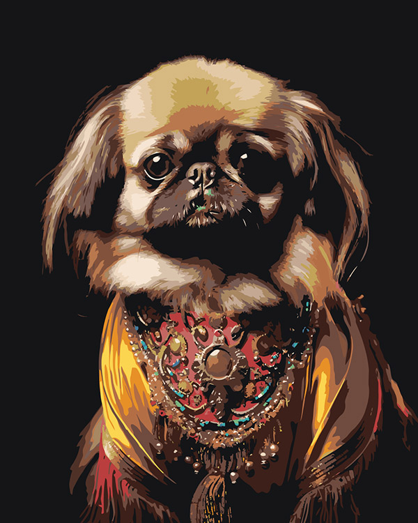 Картина по номерам Цветное Собака Пекинес с украшениями