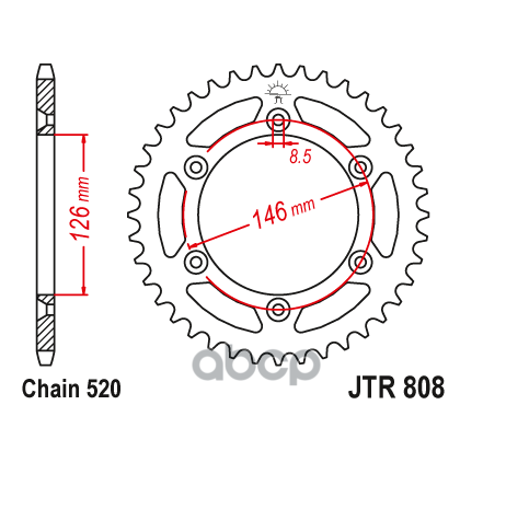 Звезда Мотоциклетная Jt Jtr808.48sc Самоочищающаяся JT Sprockets арт. JTR808.48SC