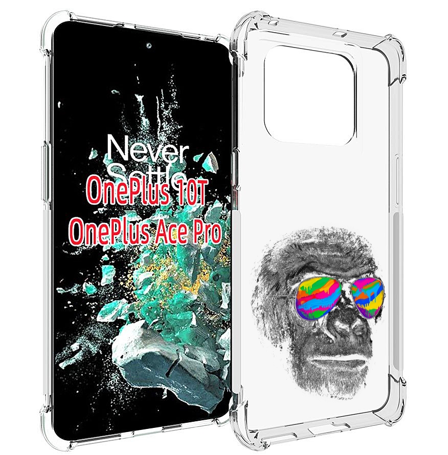

Чехол MyPads крутая обезьяна в очках для OnePlus 10T, Прозрачный, Tocco