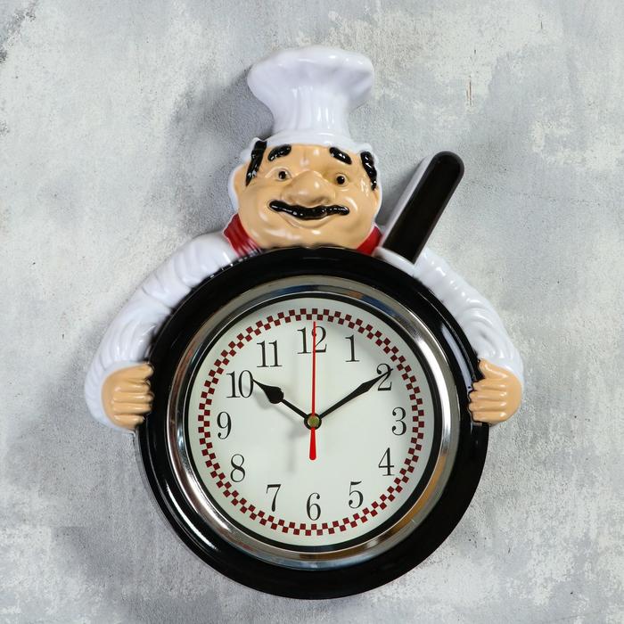 

Часы настенные, серия: Кухня, "Повар со сковородой", дискретный ход, 26.5 х 20 см