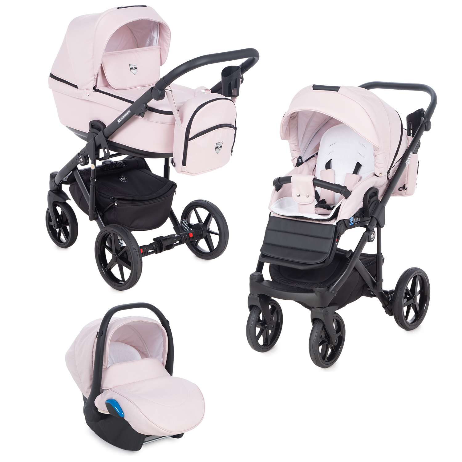 

Коляска 3 в 1 Adamex Emilio, пудровый