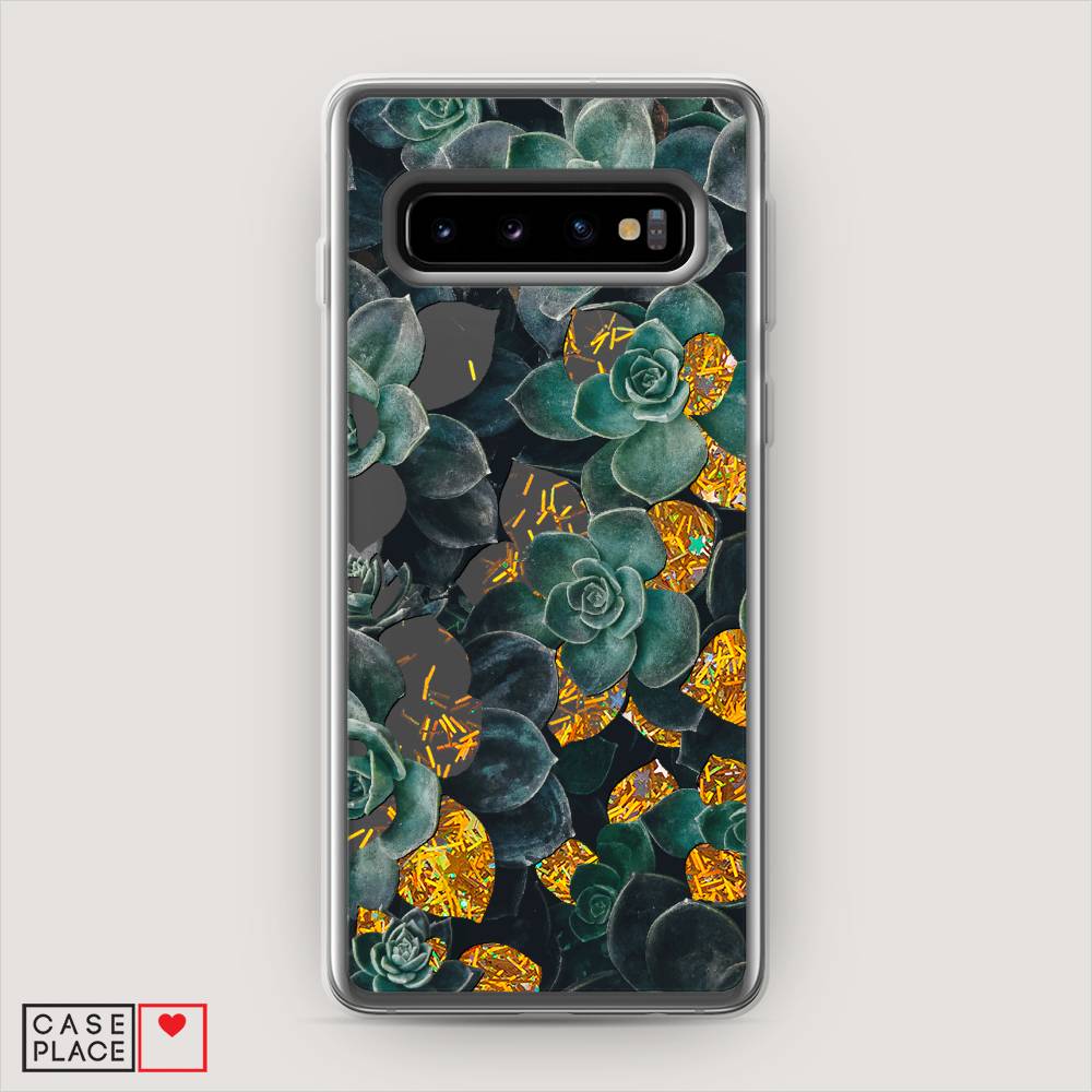 

Жидкий чехол с блестками "Сукуленты цветные" на Samsung Galaxy S10, 27090-1