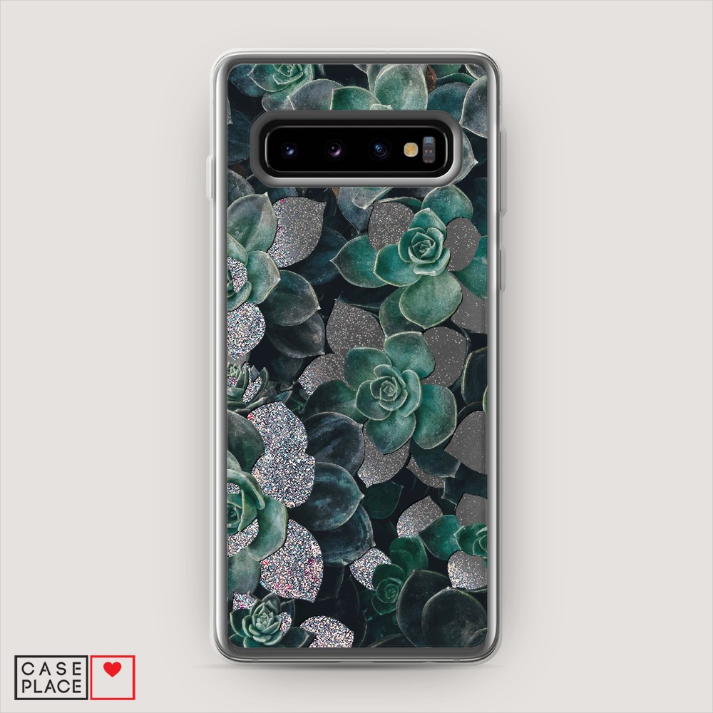 

Жидкий чехол с блестками "Сукуленты цветные" на Samsung Galaxy S10 +, 27191-1