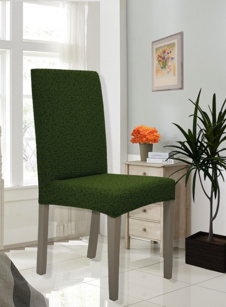 фото Чехол на стул без оборки venera "жаккард", цвет зелёный, 1 предмет