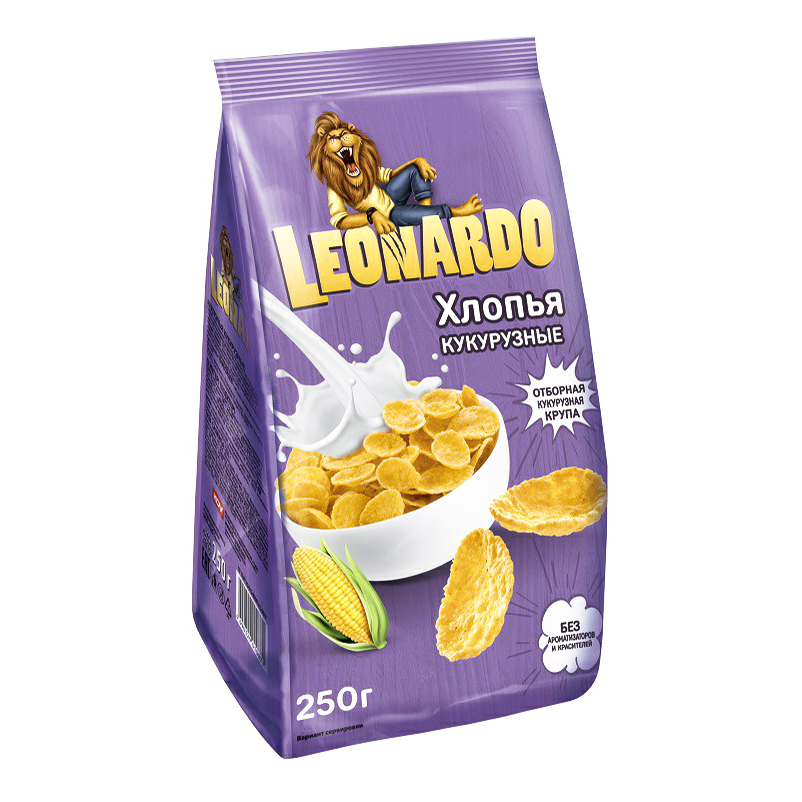 Сухой завтрак хлопья Leonardo кукурузные готовые к употреблению 250 г