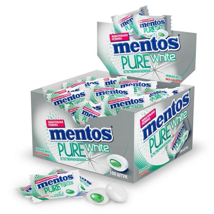 Жевательная резинка Mentos нежная мята 2 г, 100 штук