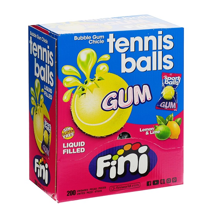 Жевательная резинка Fini tennis balls с начинкой лимон лайм 5 г, 200 штук