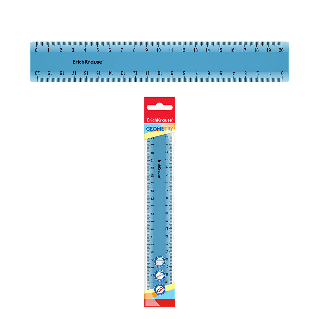 

Линейка пластиковая ErichKrause® Standard, 20см, голубой, в флоупаке