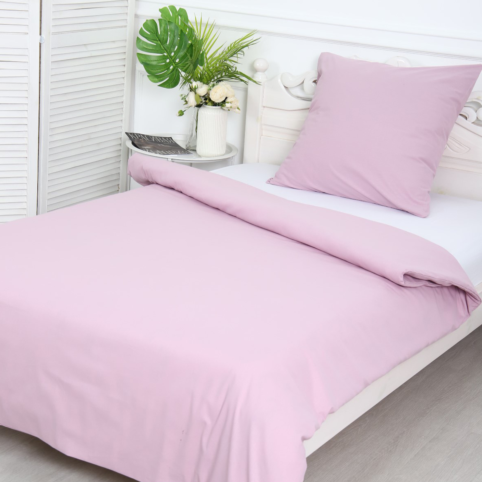 Комплект постельного белья  Атра, 10335311, 1.5 спальный, Лаванда 2-12, бязь, розовый