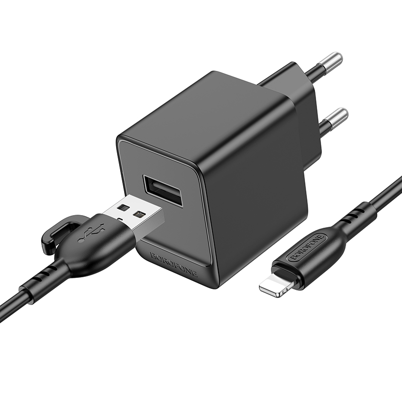

Сетевое зарядное устройство Borofone BAS11A для Lightning 8-pin Black, BAS11Ai