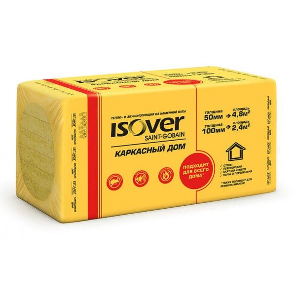 

Базальтовая вата Isover Каркасный Дом, 28кг/м³ (1000x600x100x4, 0,24м³/уп)