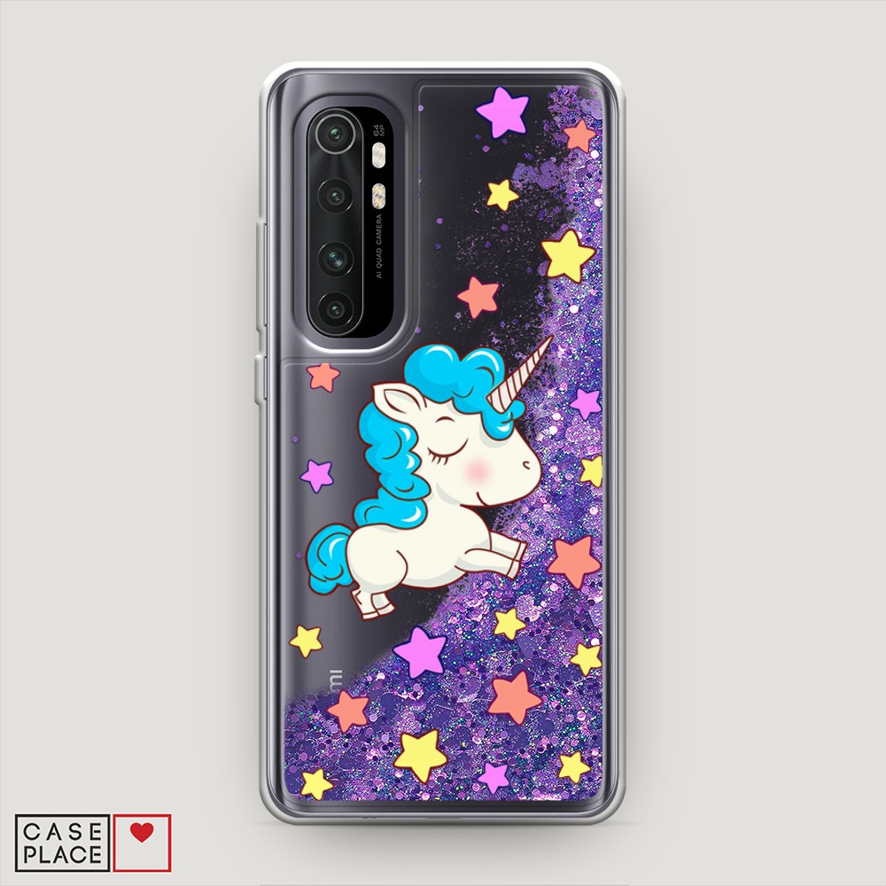 

Жидкий чехол с блестками "Звездный единорог" на Xiaomi Mi Note 10 lite, 38492-1