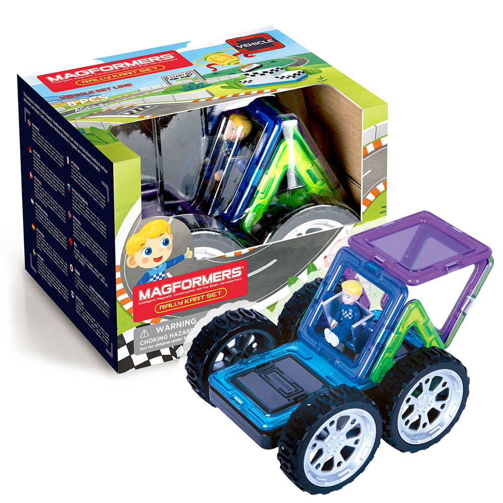 фото Конструктор магнитный magformers rally kart set (boy), 8 дет., машинка, фигурка мальчика