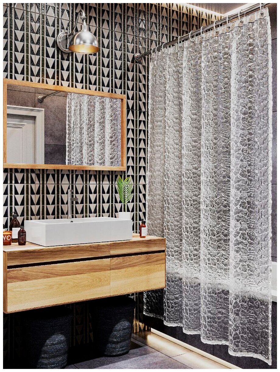 фото Штора для ванной комнаты harvex с металлическими люверсами, 180x180см, полупрозрачная