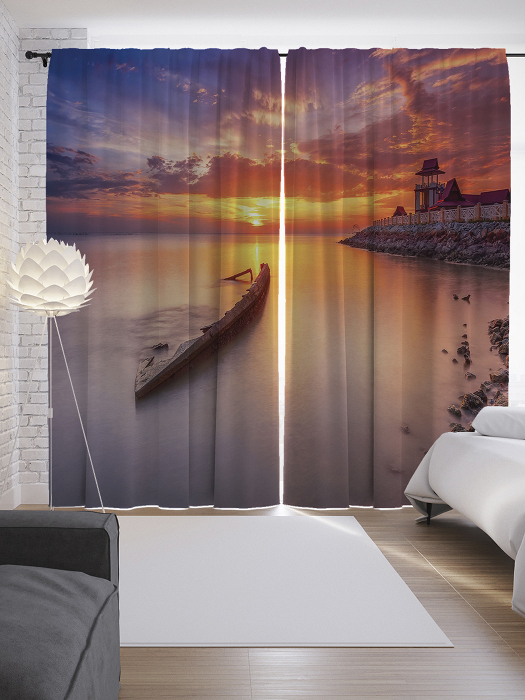 

Шторы с фотопечатью JoyArty «Останки у берега» из сатена, 290х265 см