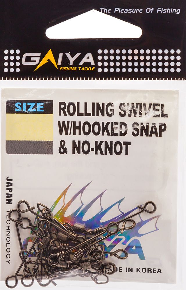 Вертлюг с быстросъём застёж Gaiya ROLLING SWIVEL W/HOOKED SNAP & NO-KNOT 05, 20кг 10шт