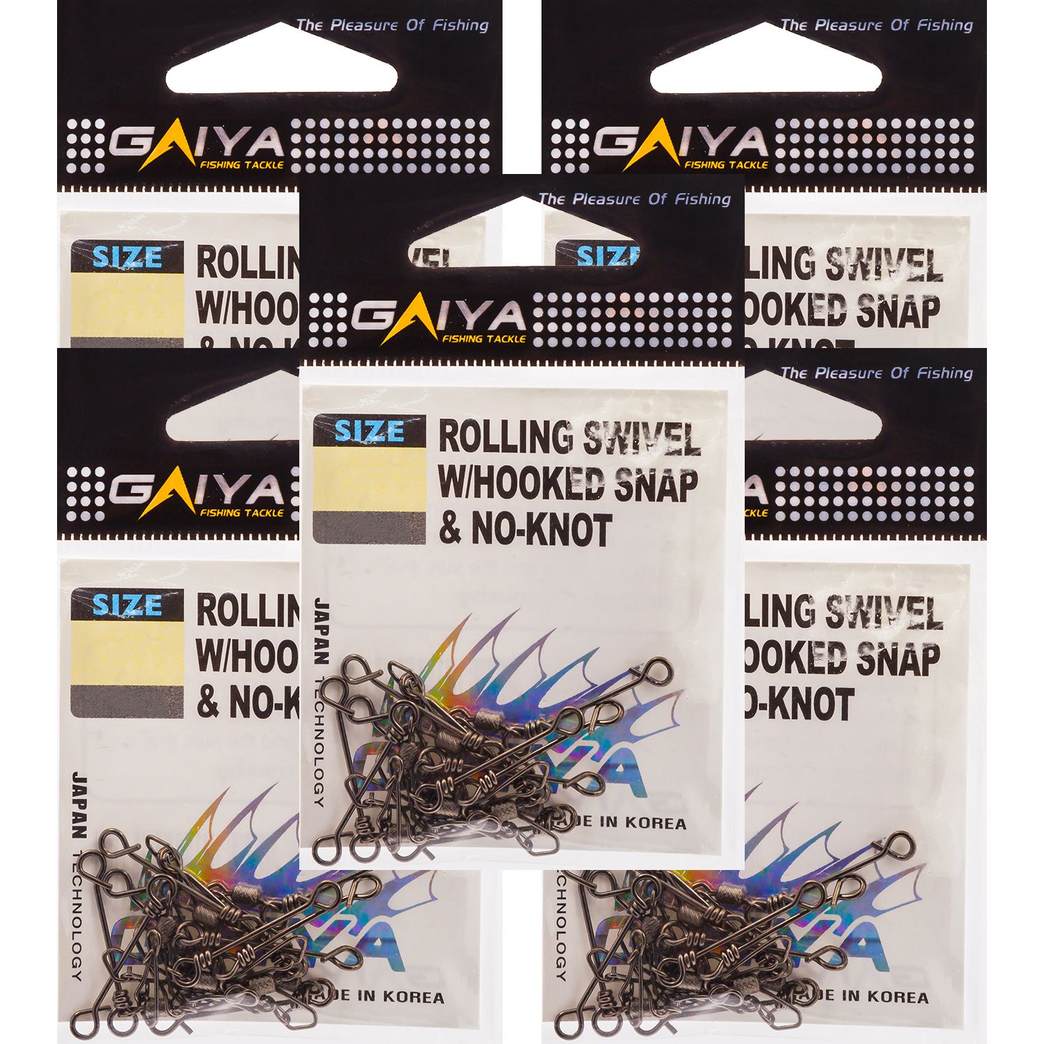 Вертлюг с быстросъём застёж Gaiya ROLLING SWIVEL W/HOOKED SNAP & NO-KNOT 05, 20кг 50шт