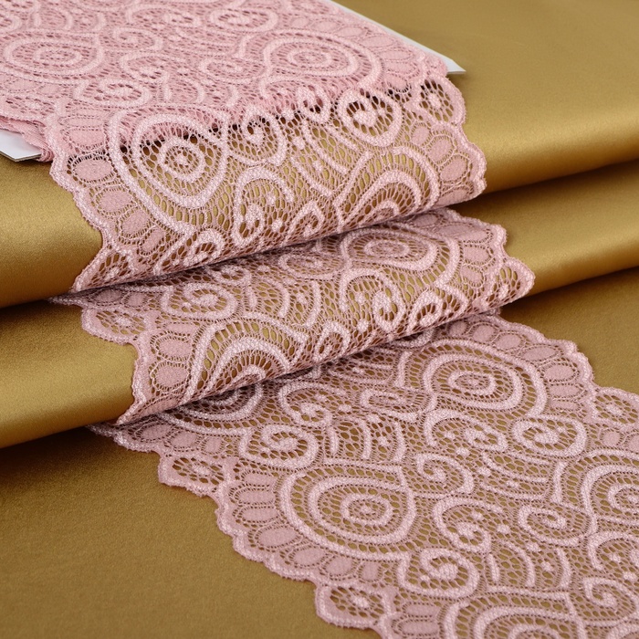 Кружевная ткань Арт Узор эластичная, 18x270 см, цвет пудровый