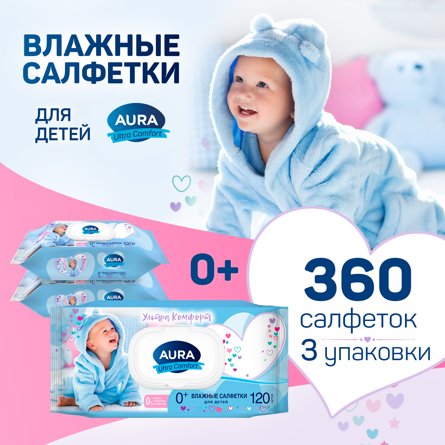 

Салфетки влажные для детей Aura 14097, Влажные салфетки AURA ULTRA COMFORT
