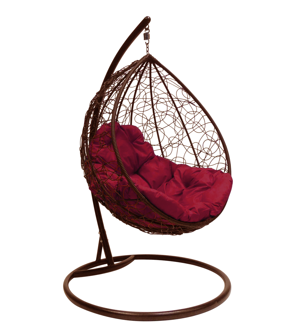 фото Подвесное кресло m-group 1896 капля коричневое с бордовой подушкой