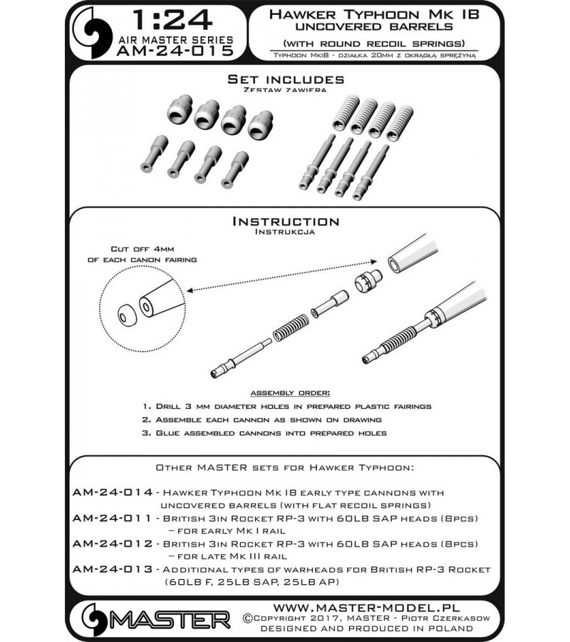фото Am-24-015 пушки раннего типа hawker typhoon mk ib с открытыми стволами с круглыми возвратн master