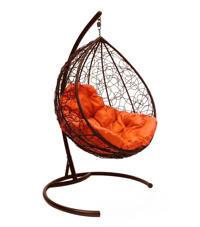 фото Подвесное кресло m-group 1905 капля коричневое с оранжевой подушкой