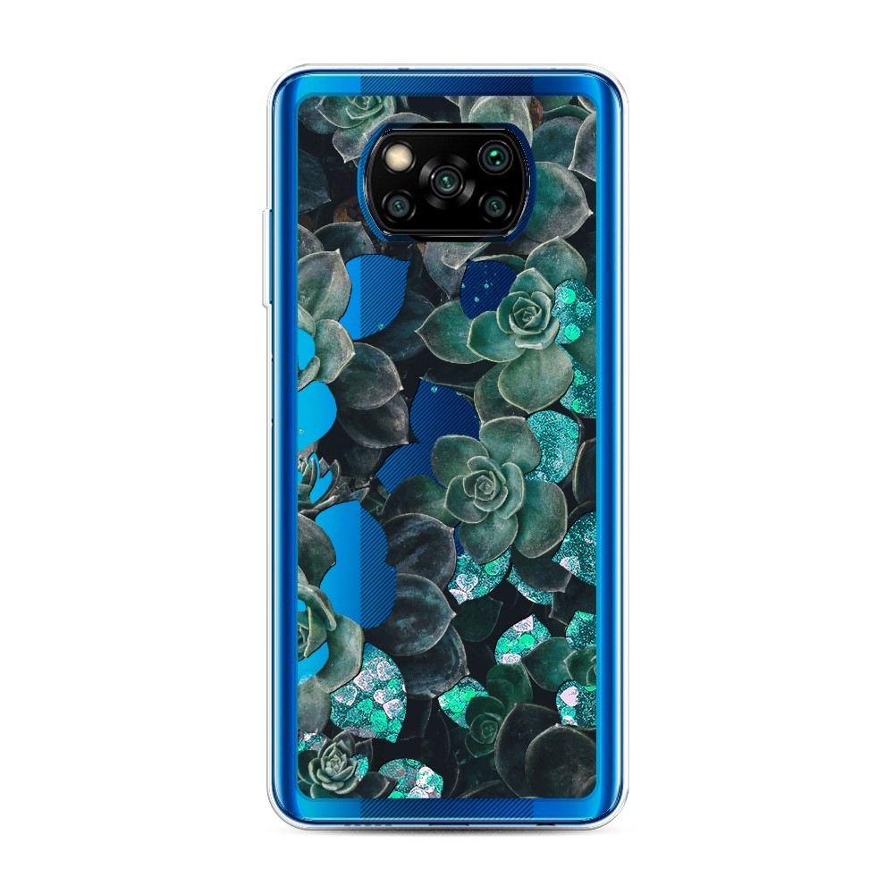 

Жидкий чехол с блестками "Сукуленты цветные" на Xiaomi Poco X3 NFC, 39295-1