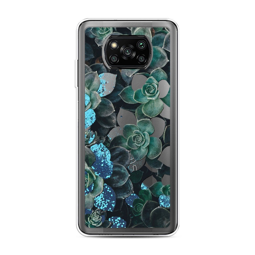 

Жидкий чехол с блестками "Сукуленты цветные" на Xiaomi Poco X3 Pro, 310693-1