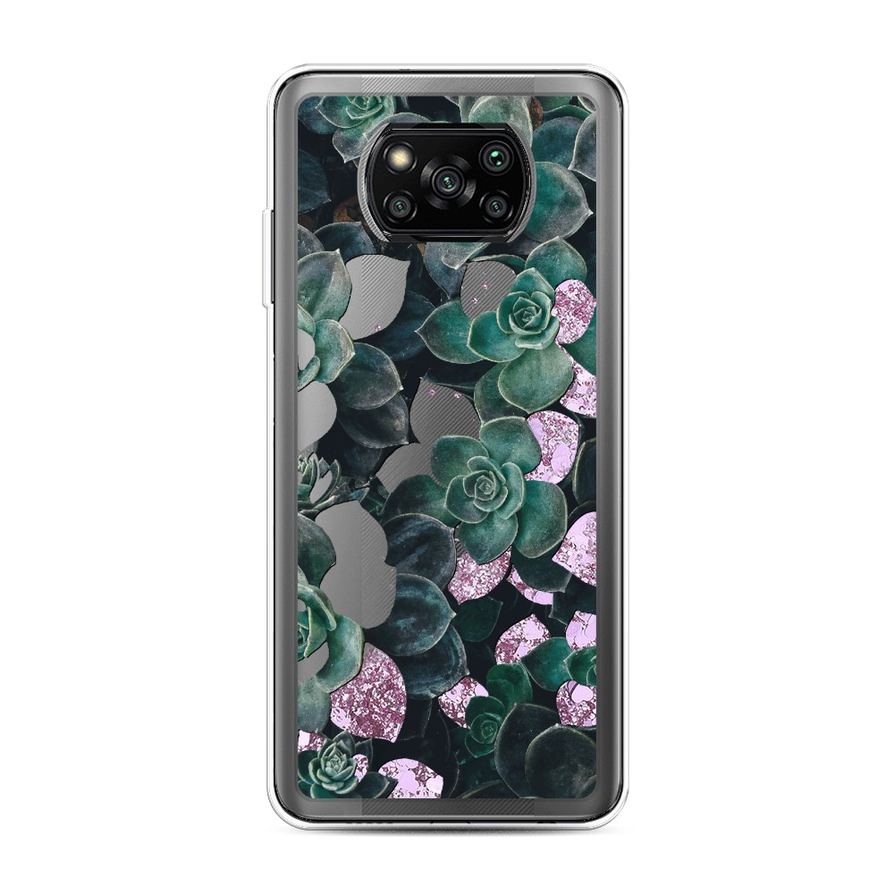 

Жидкий чехол с блестками "Сукуленты цветные" на Xiaomi Poco X3 Pro, 310694-1