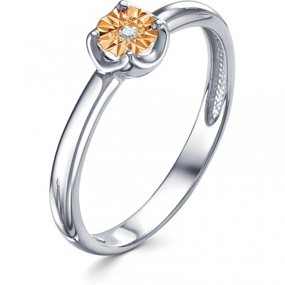 

Кольцо с 1 бриллиантом из серебра и золота р. 17,5 Алкор серебро 01-1446_000Б-00, 01-1446_000Б-00