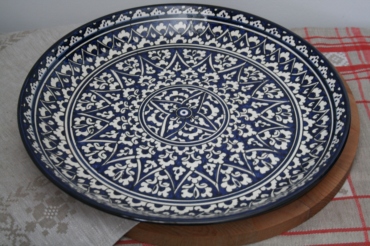 

Сервировочное блюдо для плова, узбекский ляган, риштанская керамика, цвет синий, 41см