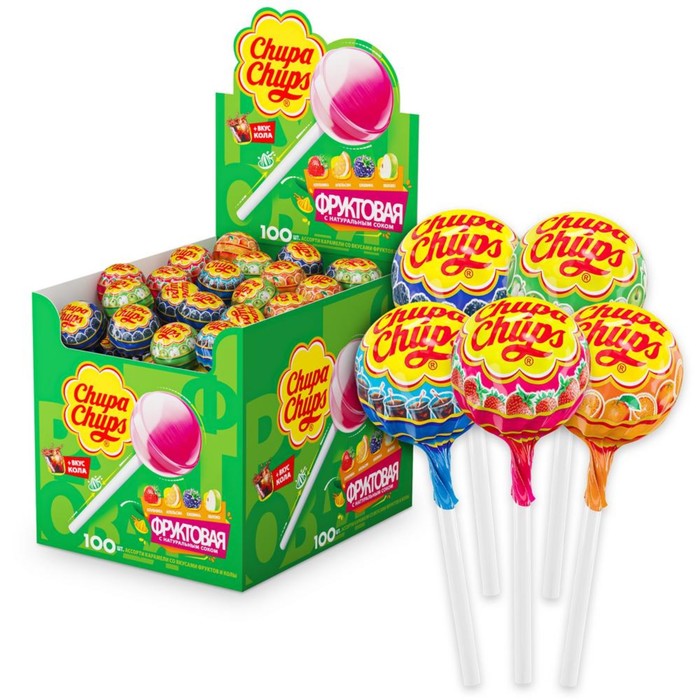 Карамель Chupa Chups ассорти с соком кола 12 г, 100 штук