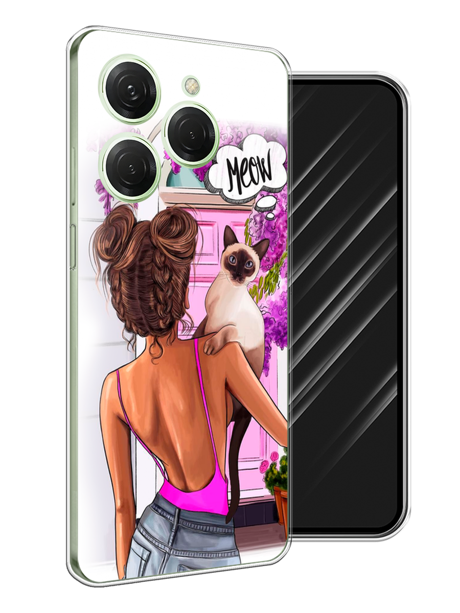 

Чехол Awog на Tecno Spark 20 Pro "Девушка с кошкой", Розовый;коричневый, 304850-1