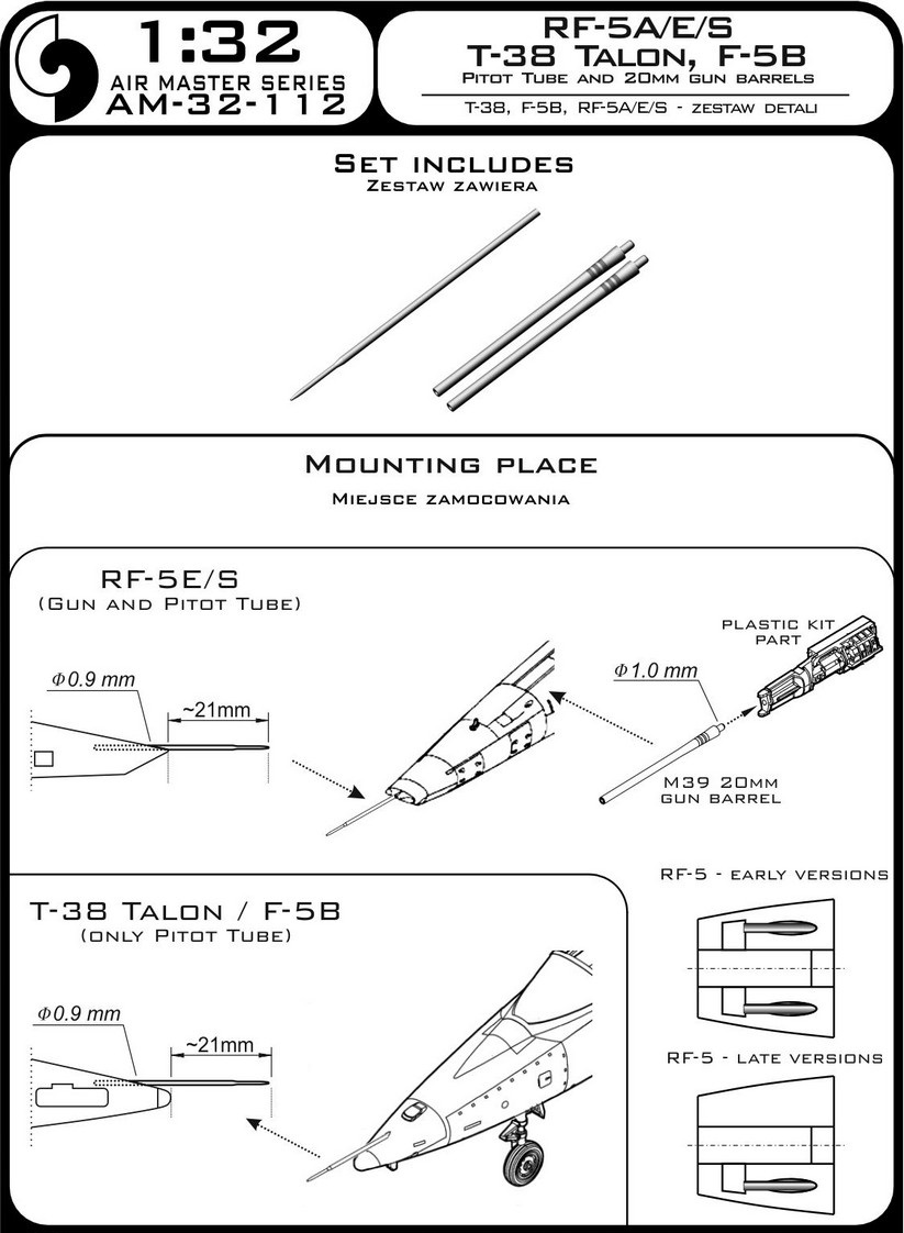 

AM-32-112 Т-38 Talon / F-5B / RF-5A, E, S - трубка Пито и 20-мм стволы