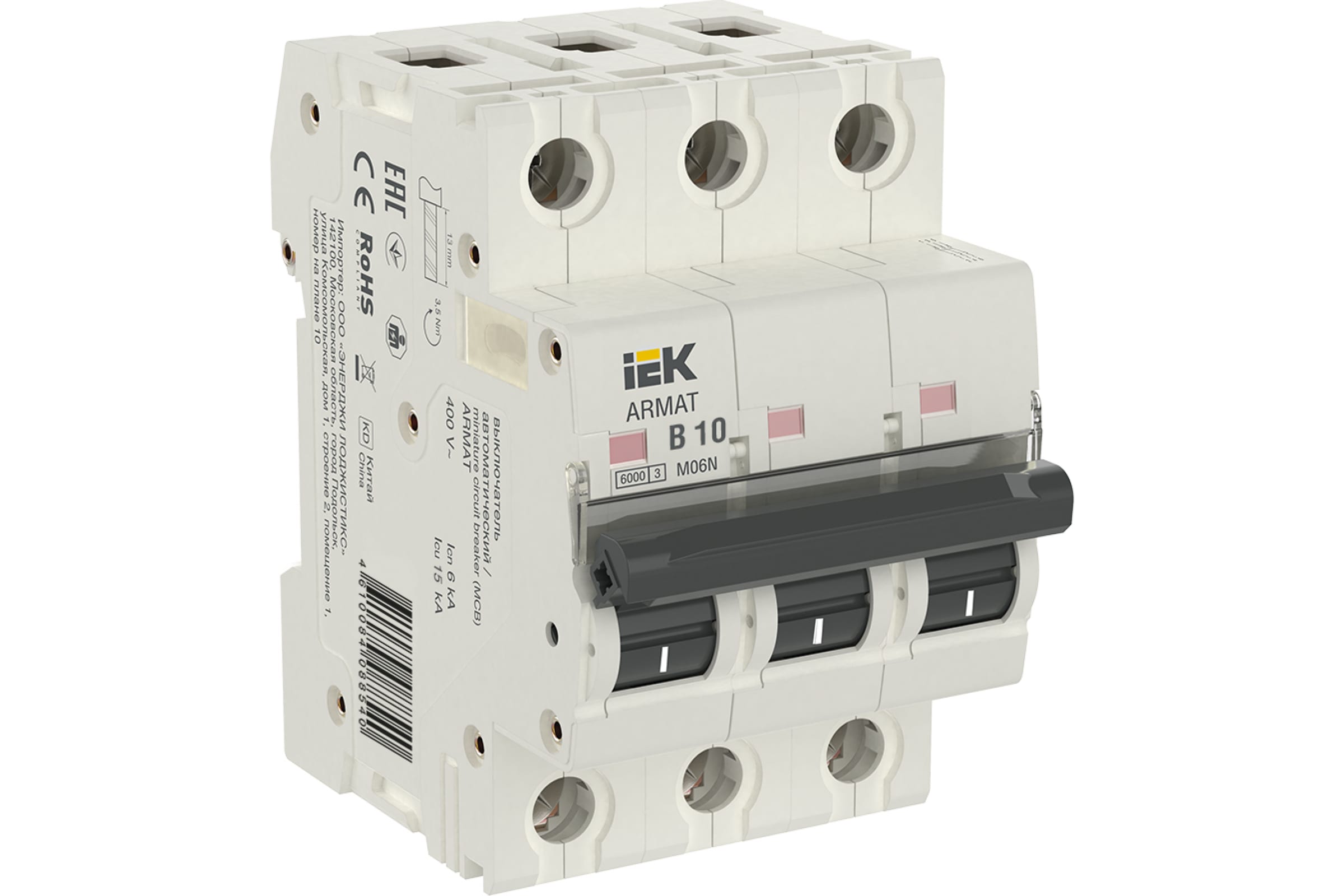 

Автоматический выключатель IEK M06N 3P C 4А AR-M06N-3-C004