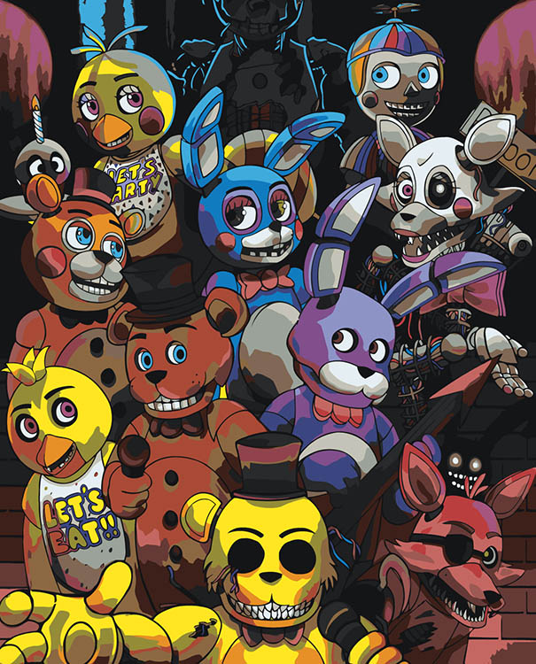 

Картина по номерам Цветное Фнаф Five nights at Freddy's Аниматроники