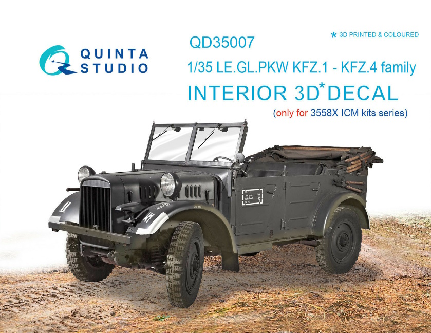 

QD35007 1/35 3D Декаль интерьера кабины для KFZ 1-4 для модели ICM, Цветной