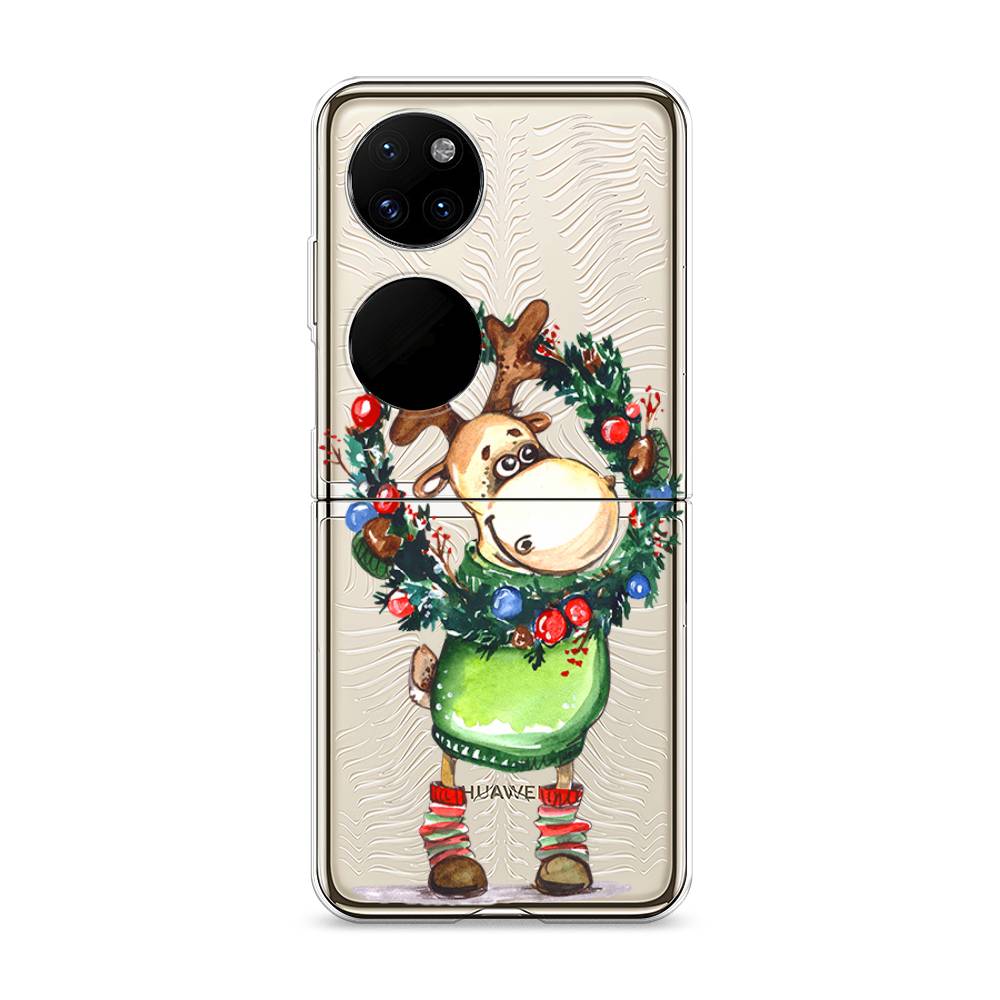 

Чехол на Huawei P50 Pocket "Олень с новогодним венком", 6107450-4