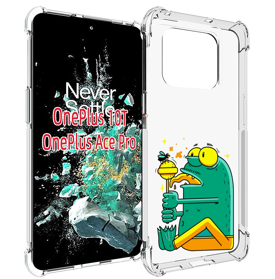 

Чехол MyPads Зеленая лягушка с чупа чупсом для OnePlus 10T, Прозрачный, Tocco