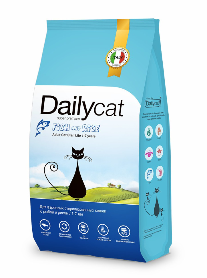 Сухой корм для стерилизованных кошек Dailycat Adult Steri Lite с рыбой и рисом, 400 г