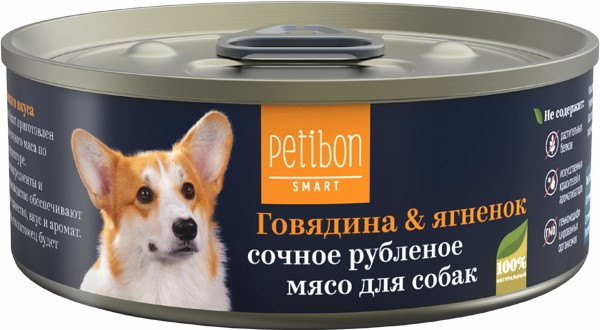 Влажный корм для взрослых собак Petibon Smart с говядиной и ягненком 24 шт по 100 г